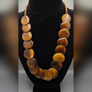 Camel Bone Disc Necklace  Discs Approx 30mm Dia   19" Long